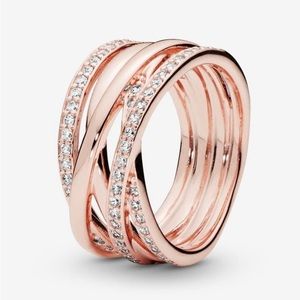 Pandora Rose Gold Sparkling & Polished Lines Ring